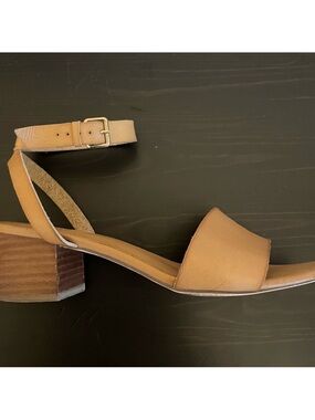 J. Crew Tan Leather Ankle-Strap Block Heel Sandals